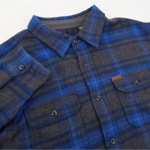 ORVIS Mens M Blue Gray Plaid Heavyweight Double Brushed Flannel Button Shirt